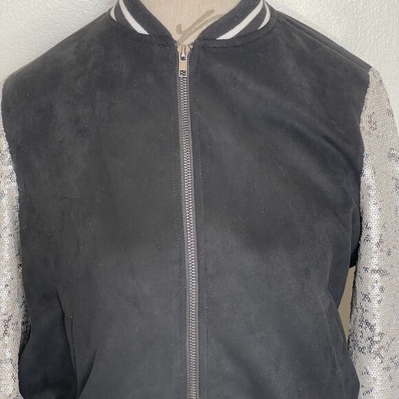 Forever 21 Women’s Jacket Sz Small Varsity Sequin Soft Fleece Cheerleader Bling - Picture 4 of 12
